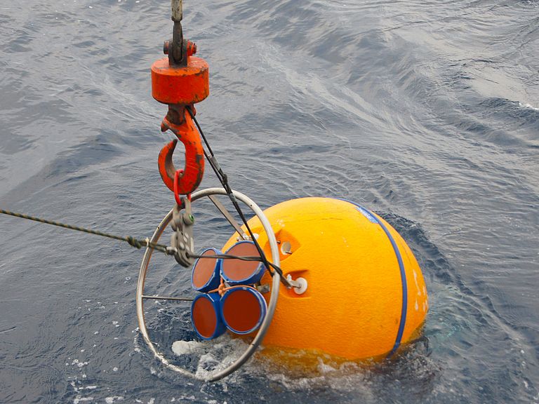 Buoy of the TRACOS mooring during maintenance work.