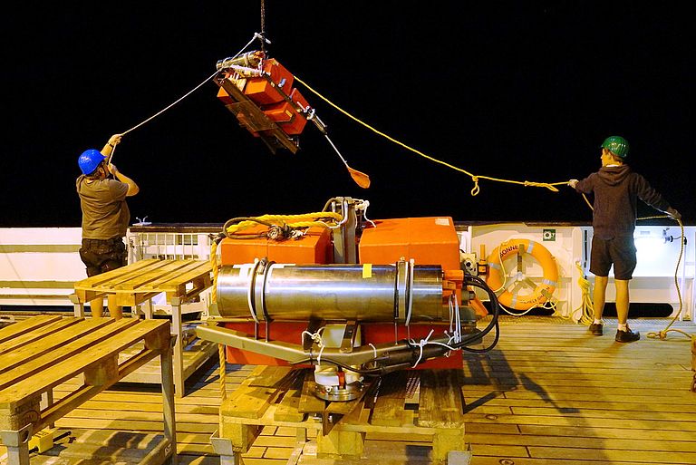 Launching of an ocean bottom seismometer.