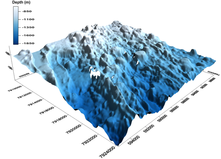 3-D Darstellung des Mittelatlantischen Rückens im Bereich der Kolbeinsey Ridge. Quelle: GEOMAR.