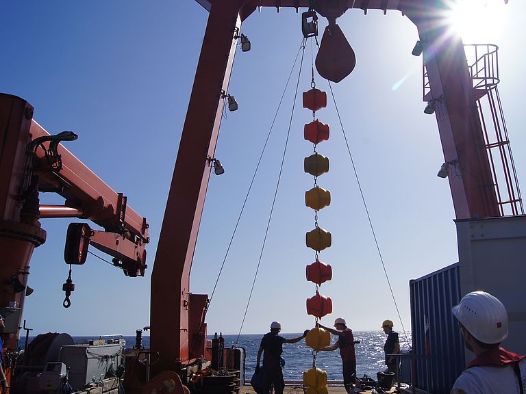 Floating devices during the deployment of the TRACOS mooring.