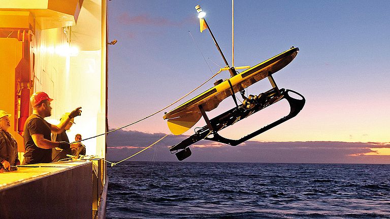 A new development in ocean observation are wavegliders, surfboard-like surface gliders that can be remotely controlled by satellite to take measurements over long periods of time or communicate with observation platforms in the deep sea. 
