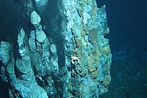 Ein "Schwarzer Raucher" am Mittelatlantischen Rücken. Rund um derartige Hydrothermalquellen finden sich wertvolle Metallerze. Foto: ROV KIEL 6000, GEOMAR
