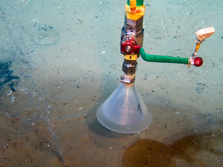 Anhand von Untersuchungen direkt am Meeresboden war es möglich, die Menge des austretenden Gases zu bestimmen. Foto: ROV-Team/GEOMAR