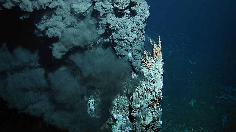 Schwarze Raucher sind Hydrothermalquellen an vulkanisch aktiven Zonen der Tiefsee. 