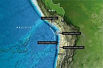 Karte der seismischen Lücke in Nordchile. Das Iquique-Erdbeben 2014 hat die Spannungen im Untergrund dieser Lücke bei weitem nicht abgebaut. Grafik: GEOMAR, based on GEBCO world map, www.gebco.net