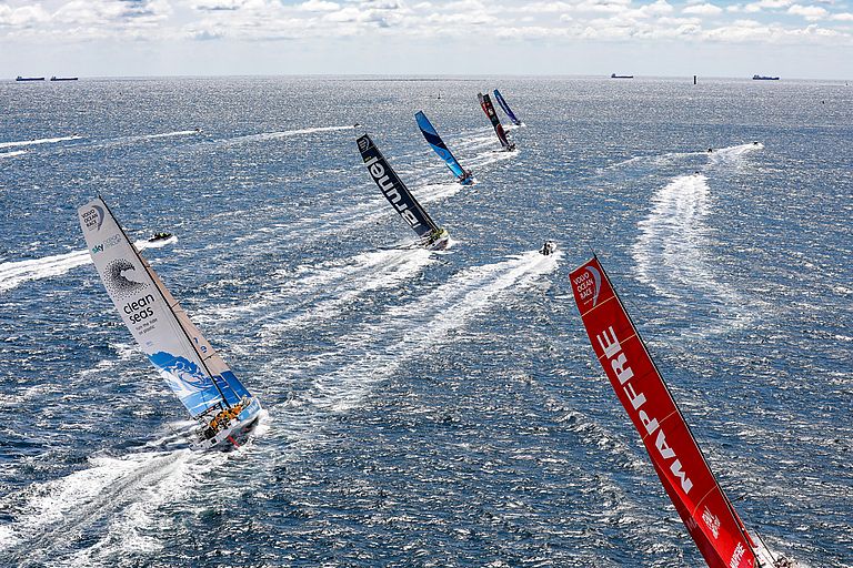The Yachts of the Volvo Ocean Race 2017/18 on the last leg of the race. The yachts "Turn the Tide on Plastic" and "AkzoNobel" had already collected a lot of valuable data. Photo: Ainhoa ​​Sanches / Volvo Ocean Race