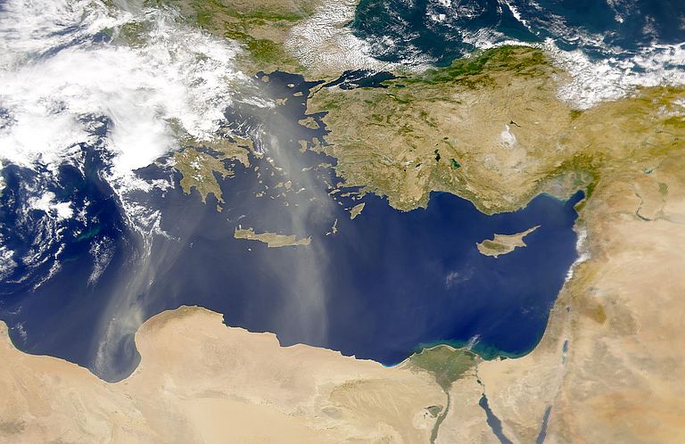 Satellite image of the eastern Mediterranean. Source: SeaWiFS Project, NASA/Goddard Space Flight Center & ORBIMAGE.