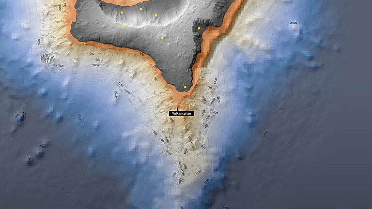 Bathymetrische Karte der Küste vor El Hierro.