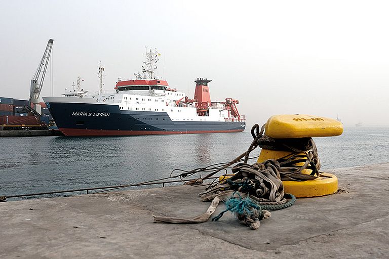 Das Forschungsschiff Maria S. Merian erreicht Mindelo. Foto: J. Steffen, GEOMAR.