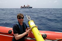 Oceanographer Martin Visbeck deploying a float during an expedition in the tropical Atlantic. Photo credit: GEOMAR