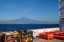 View from the research vessel SONNE to the fuming Etna. 
