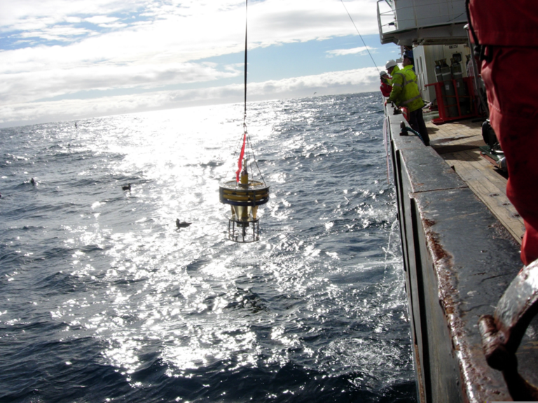 Recovery of a sediment trap in the North Atlantic. Photo: Chris Marsay, NOC.