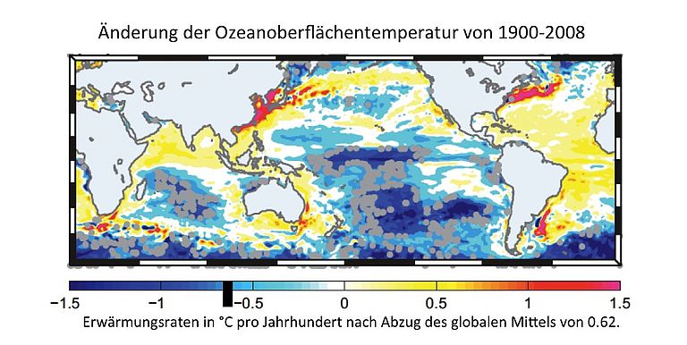 Beobachtete Temperaturänderung von 1900-2008.