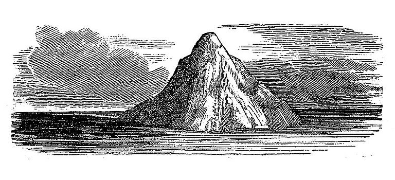 Skizze von Ritter Island von T. J. Jacobs 53 Jahre vor dem Kollaps 1888