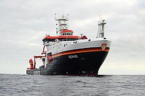 A research vessel at sea