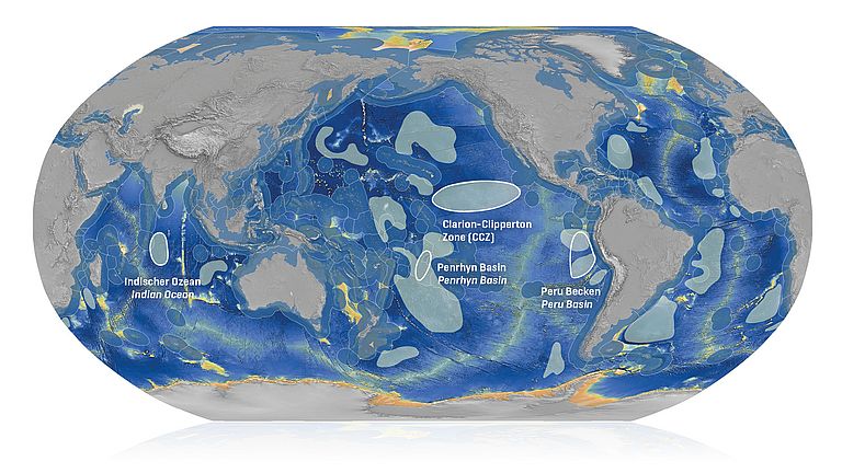 Verteilung von Manganknollen im Ozean. 
