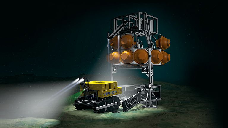 Der Lander MANSIO wird auf dem Meeresboden verankert. Von seinen Sensoren werden regelmäßig Messungen durchgeführt. Außerdem dient er VIATOR als Hangar, um dort zum Austausch von Daten und Energie anzudocken.