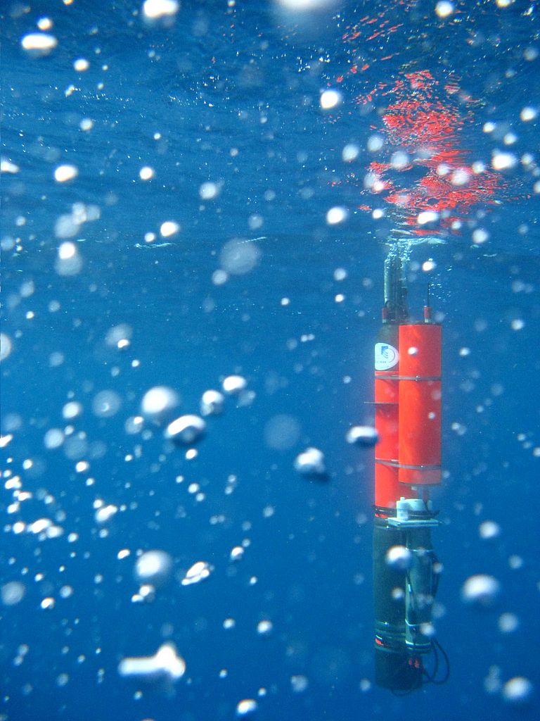 Floats sind autonome Messbojen, die frei in den Ozeanen treiben und alle zehn Tage ihre Messwerte an die Heimatinstitute senden. Im Rahmen von SOPRAN wurden erstmals Floats eingesetzt, die sowohl Sauerstoff- als auch Kohlendioxidsensoren an Bord hatten. Foto: A. Körtzinger, GEOMAR