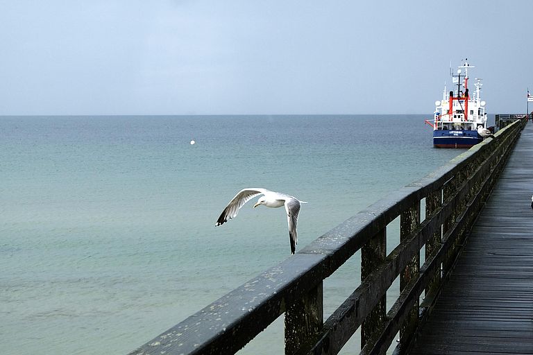 Die LITTORINA liegt an der Schönberger Seebrücke. Foto: Jan Steffen/GEOMAR
