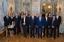 Official group photo from the visit of the President of Cape Verde Jorge Carlos Fonseca (5. f.r.) to the sovereign of Monaco, Prince Albert II.(7. f.r.). Photo: Michel Dagnino.