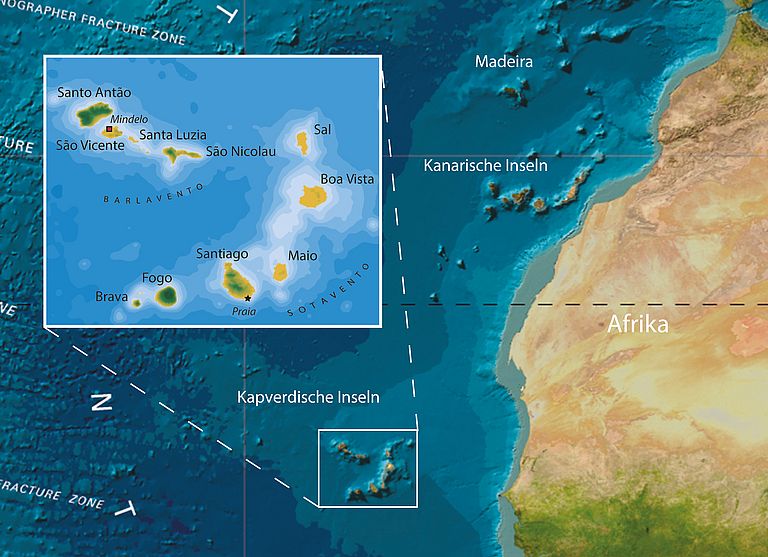 Karte der Kapverdischen Inseln für der Küste Westafrikas. Quelle: GEBCO/GEOMAR.