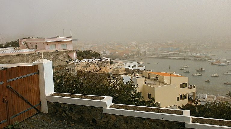 Mindelo near São Vicente, Cape Verde. A typical scene in winter when Saharan dust is transported to lower altitudes.