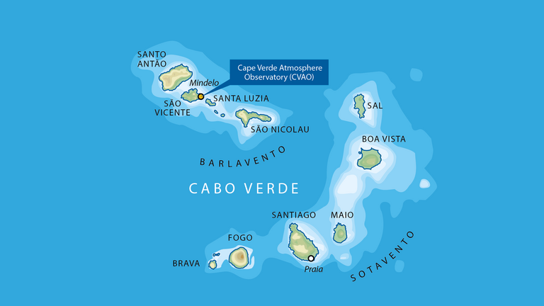 Karte der Kapverdischen Inseln mit dem Standort des CVAO. 