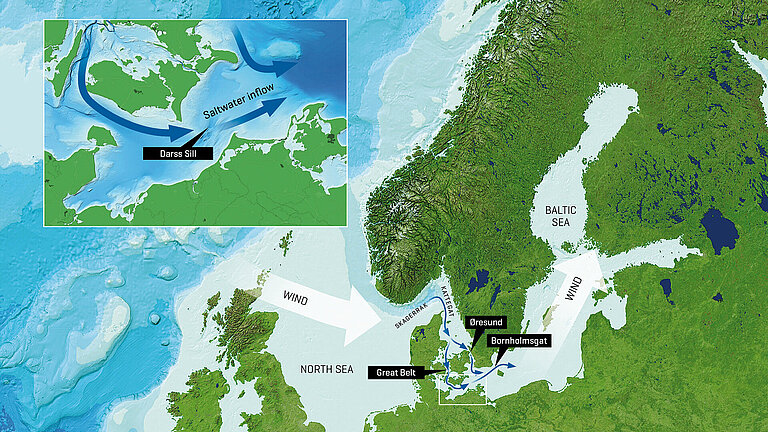 Wind forcing and saltwater input through the Danish Archipelago into the central Baltic Sea