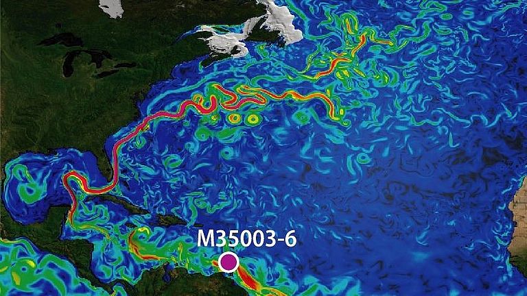 Model simulation of the surface flow speed in the Atlantic 
