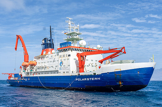 A big research vessel on the sea