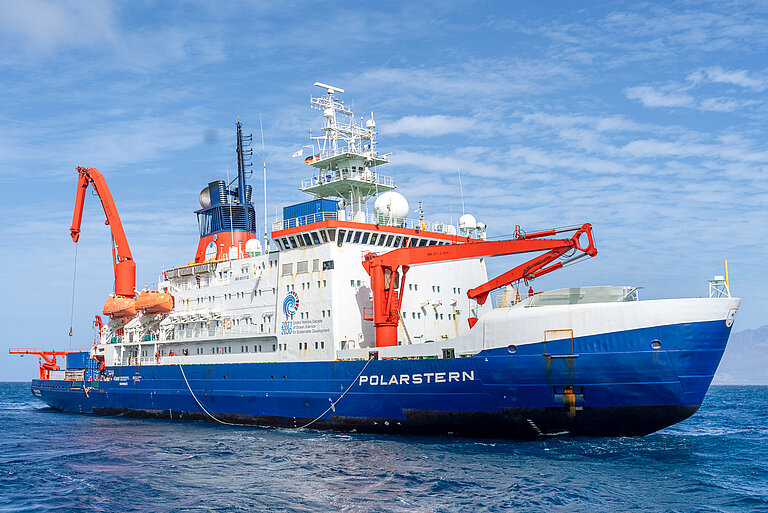 A big research vessel on the sea