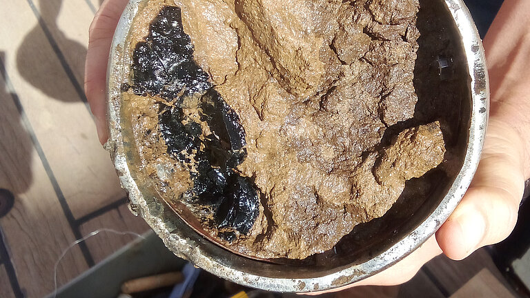 A Schwerelot core containing sediment and volcanic glass