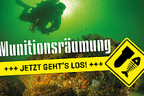 Ein Taucher nähert sich unter Wasser einer Seemine