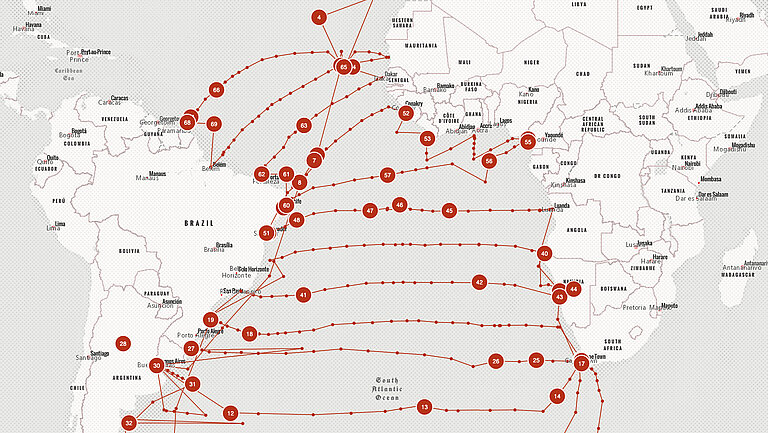 Representation of the meteor's route across the Atlantic