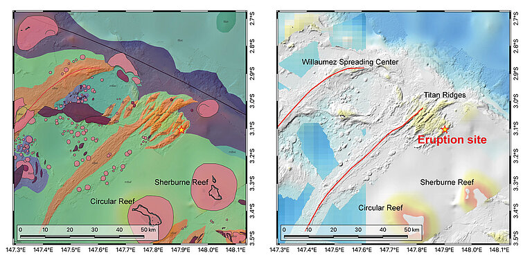 Two maps showing the geology of the region