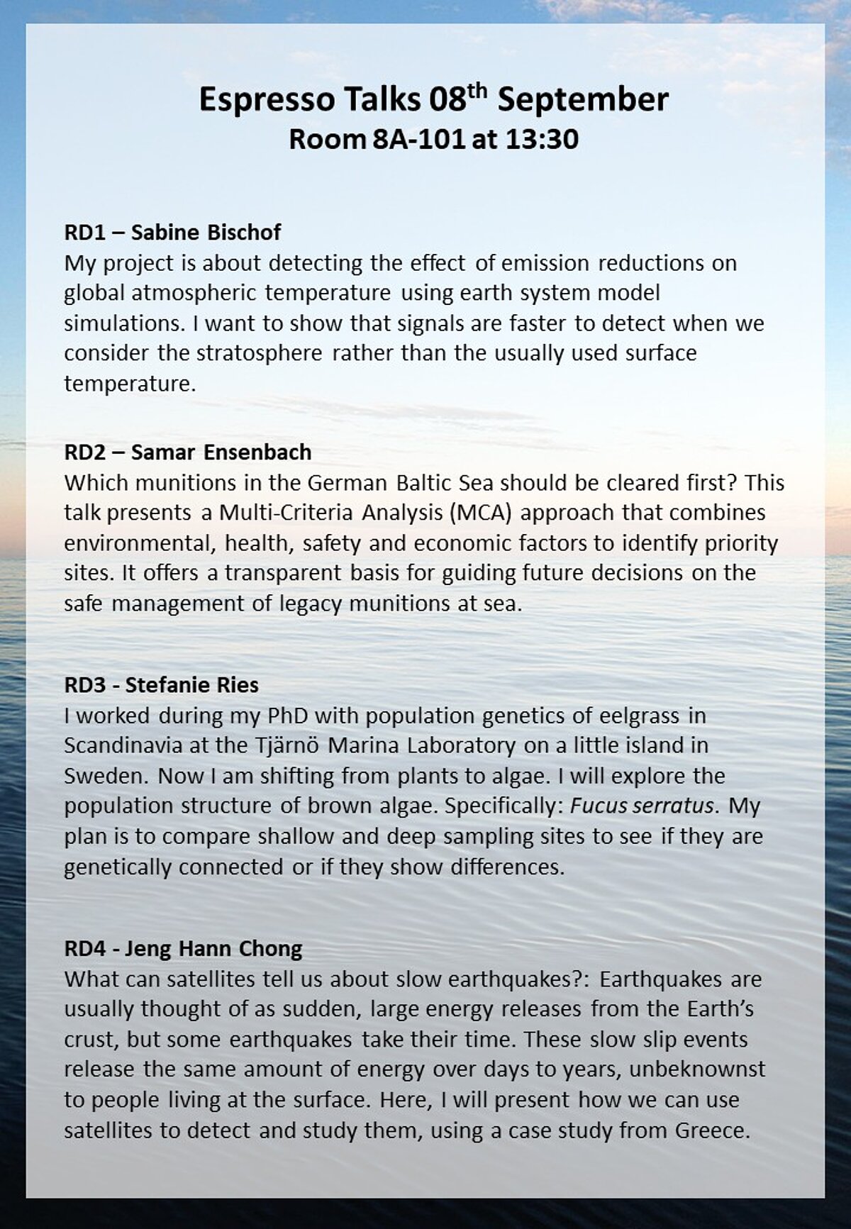 details of each presentation topic