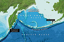 Map of the norther pacific with the Aleutian Island Arc