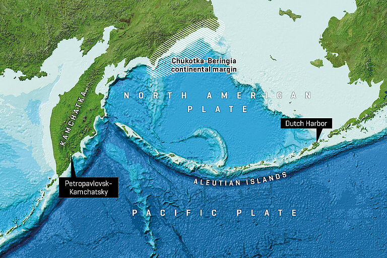 Map of the norther pacific with the Aleutian Island Arc
