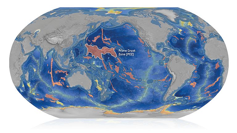Verteilung von Kobaltkrusten im Ozean. 