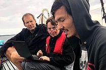 Ulf Riebesell, Andreas Ludwig und Jan Taucher im Arbeitsboot Wassermann