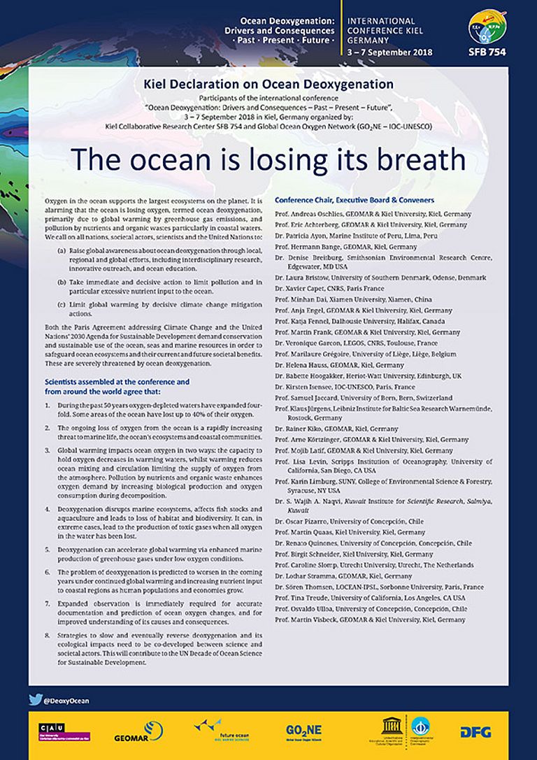 Website der “Kiel Declaration” (engl.) mit Möglichkeit zur Unterschrift: www.ocean-oxygen.org/declaration