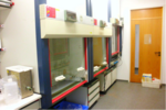 Room 1 of the lean lab, two laminar-boxes and the first fume hood