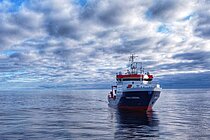 A research vessel at sea