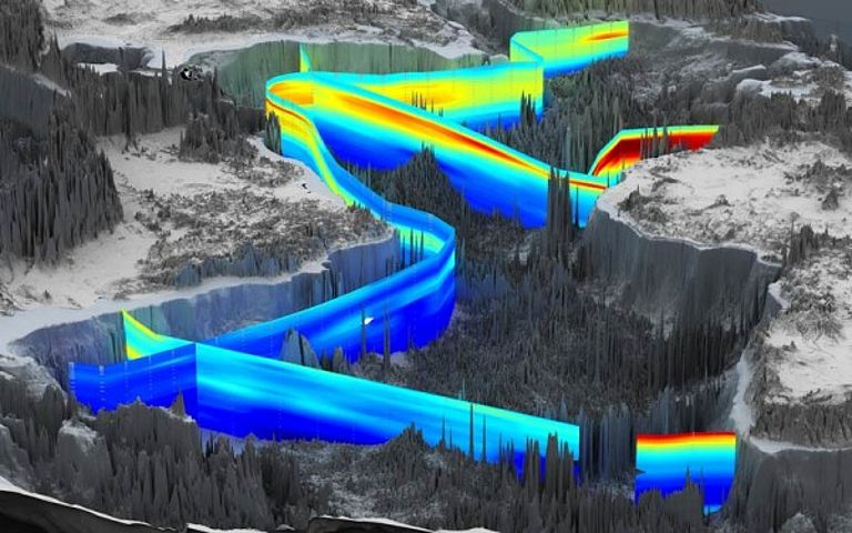 Dreidimensionale Darstellung der Verteilung von Blei im Atlantik. Rote und gelbe Farben zeigen besonders hohe Konzentrationen. Nach S. van Heuven, mit Dank an H. de Baar, R. Middag, A. Noble, und C. Schlosser. Grafik: R. Schlitzer, AWI.