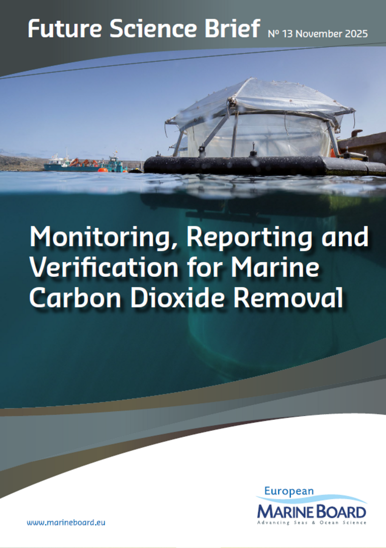 Cover page of a brochure, which also shows a mesocosm in water