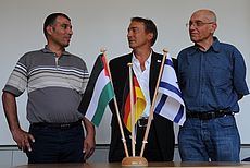 Mahmoud AlKhatib (AQU), Anton Eisenhauer (GEOMAR) and Boaz Lazar (HUJI). Photo: Maike Nicolai, GEOMAR