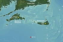 Landkarte, die einen Meeresabschnitt vor der nordamerikanischen Küste zeigt