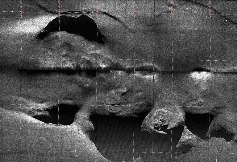 Das Autonome Unterwasserfahrzeug (AUV) ABYSS kartierte bisher unbekannte Schlammvulkane. Bild: AUV ABYSS, GEOMAR