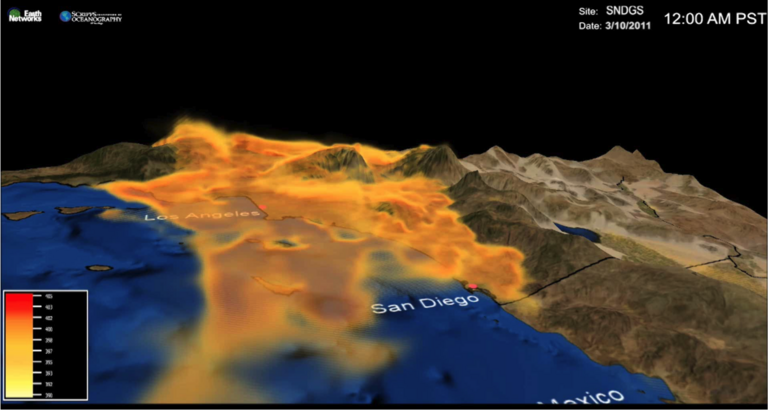 Treibhausgasausbreitung vor der Küste von Kalifornien. Mit Hilfe automatisierter Messtechniken lassen sich solche grundlegenden Daten umfassend erheben. Grafik: Scripps