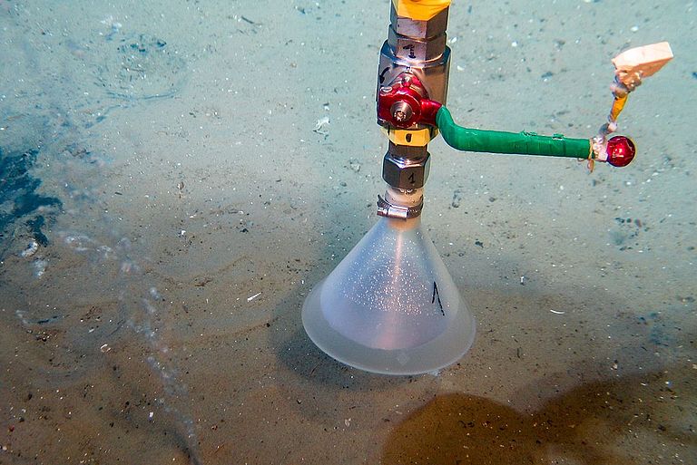 Anhand von Untersuchungen direkt am Meeresboden war es möglich, die Menge des austretenden Gases zu bestimmen. Foto: ROV-Team / GEOMAR